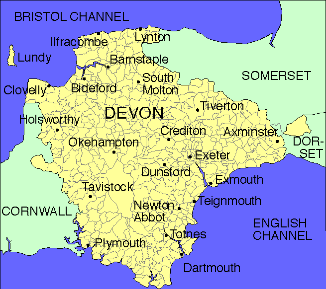 Map of Devon England